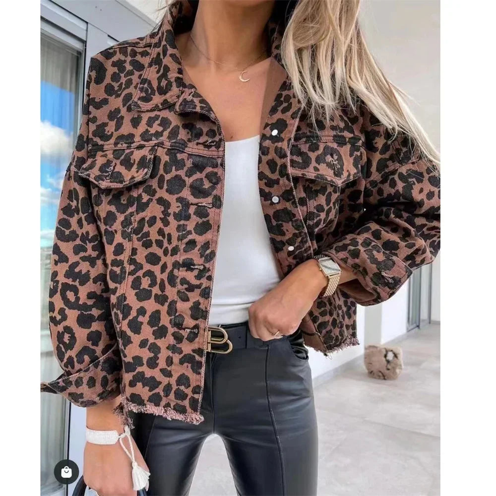 Today’s Deals, Tomorrow’s Regrets!Vintage Loose Snake Leopard Oversize Long Sleeve Boyfriend Distressed Lapel Shacket Jacket