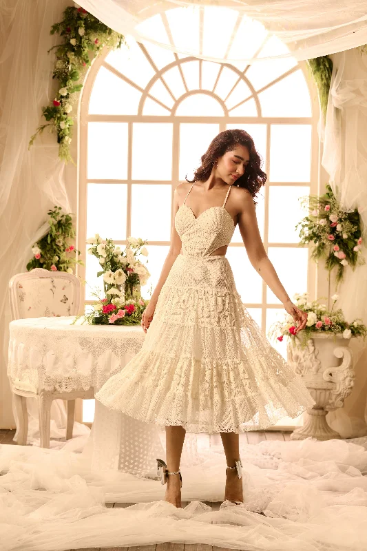 Your Shopping Wish, Our Discount Command!Willow White Cutout Pearl Embroidered Dress