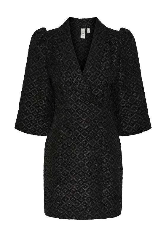 New Discounts Just Dropped!Y.A.S Cisca Jacquard Puff Sleeve Mini Dress, Black