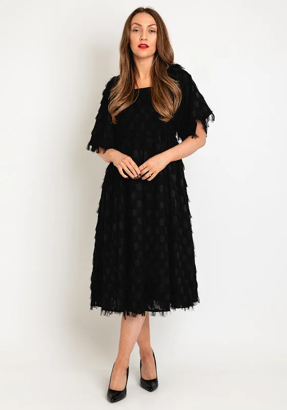 Exclusive Deals Just for You!Y.A.S Square Neck Fringe Midi A-line Dress. Black