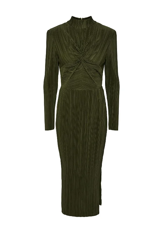 Incredible Savings Inside!Y.A.S Olinda High Neck Plisse Maxi Dress, Rifle Green