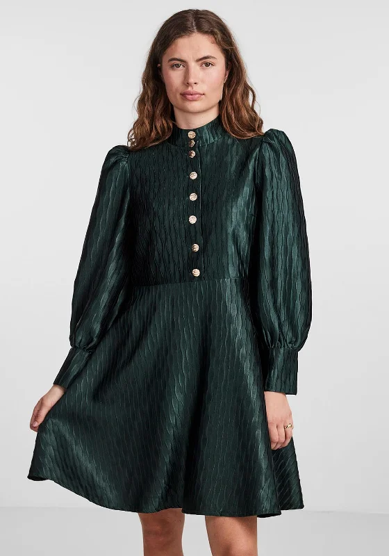 The Best Offers Are Here!Y.A.S Ripple Jacquard Mini Skater Dress, Scarab Green