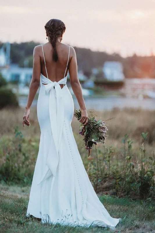 Unbeatable Prices!2021 Simple Boho Wedding Dress with Tied Back