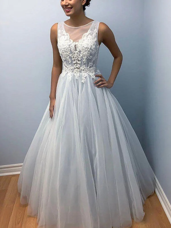 Special Discounts Inside!A-line Sleeveless Tulle Lace Gorgeous Beach Vintage Long Wedding Dresses WD147