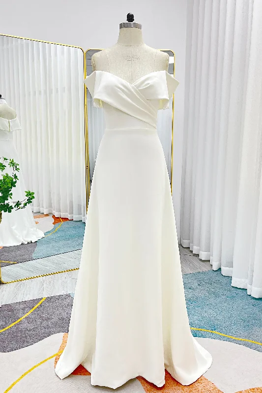 Only a Few Left – Order Now!A-Line Sweep-Brush Train Stretch Satin Wedding Dress CW3286 Only a Few Left – Order Now!A-Line Sweep-Brush Train Stretch Satin Wedding Dress CW3286