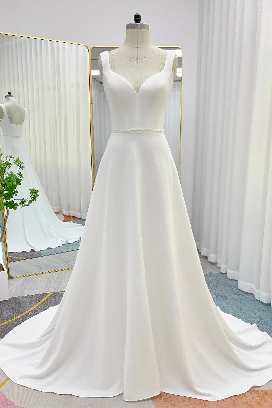Get More for Less!A-Line Sweep-Brush Train Stretch Satin Wedding Dress CW3287
