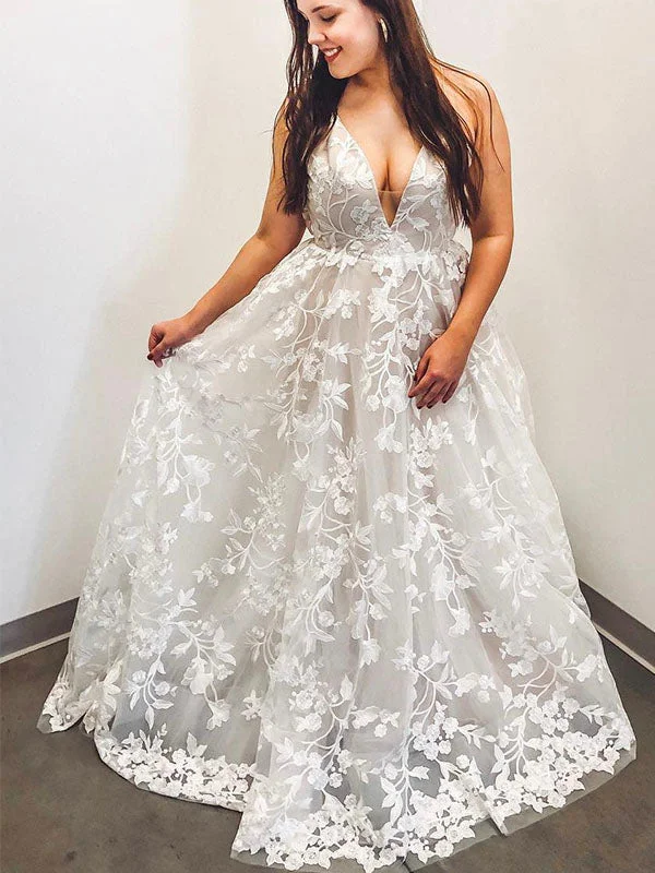 Don't Miss Out!A line V-Neck Lace Appliques Elegant Beach Long Wedding Dresses WD149 Don't Miss Out!A line V-Neck Lace Appliques Elegant Beach Long Wedding Dresses WD149