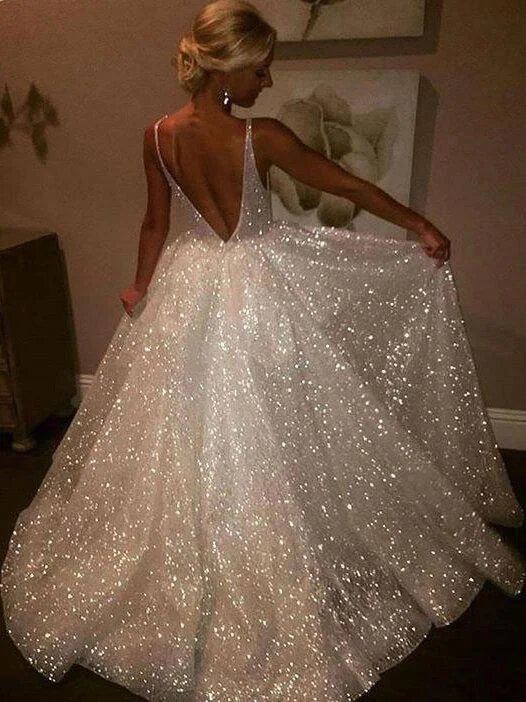 Unbeatable Prices!A line V-Neck Sequin Unique Beach Wedding Dresses WD004