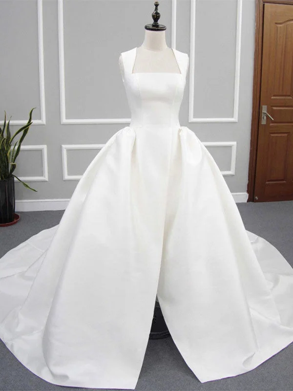 Shop the Hottest Deals!Aline Square Sleeveless Satin Wedding Dress with Split, Bridal Gown WD144 Shop the Hottest Deals!Aline Square Sleeveless Satin Wedding Dress with Split, Bridal Gown WD144