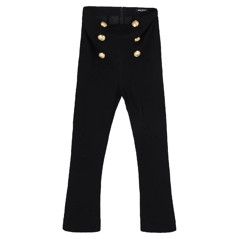 Your Shopping Wish, Our Discount Command!Balmain High Waist Button Detail Cropped Pants in Black Polyester