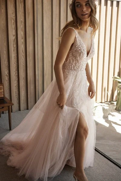 The Best Offers Are Here!Beaded Blush Pink Wedding Dress Tulle Skirt