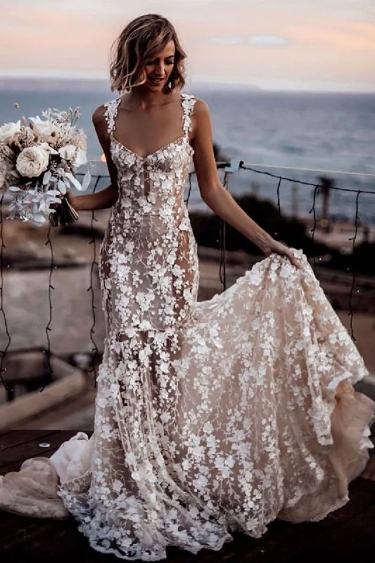 Bigger Savings, Better Shopping!Beautiful Lace Floral Wedding Gown with Shoulder Straps Bigger Savings, Better Shopping!Beautiful Lace Floral Wedding Gown with Shoulder Straps