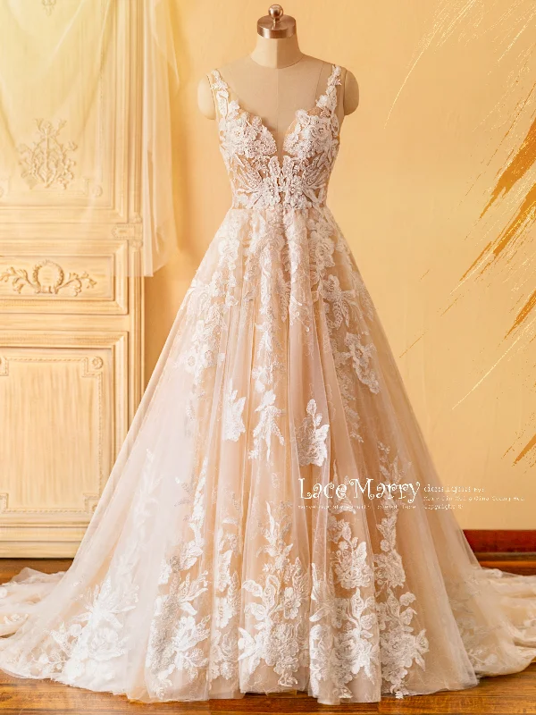 Enjoy Huge Discounts Now!CELINE / Enchanting Lace Wedding Dress with Flower Embroidered Tulle Enjoy Huge Discounts Now!CELINE / Enchanting Lace Wedding Dress with Flower Embroidered Tulle
