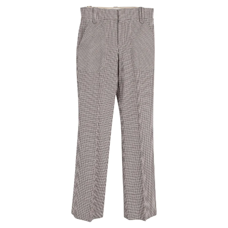 Must-Have Deals Inside!Chloe Houndstooth Print Straight-Leg Trousers in Brown Wool