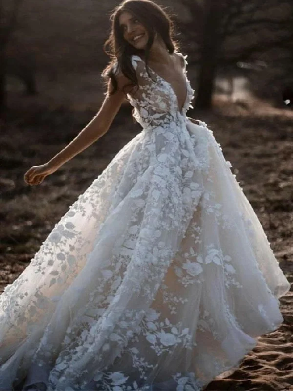 Shop the Hottest Deals!Deep V-neck Long A-line Lace Tulle Wedding Dresses, Country Wedding Dresses, Long Wedding Dresses Shop the Hottest Deals!Deep V-neck Long A-line Lace Tulle Wedding Dresses, Country Wedding Dresses, Long Wedding Dresses