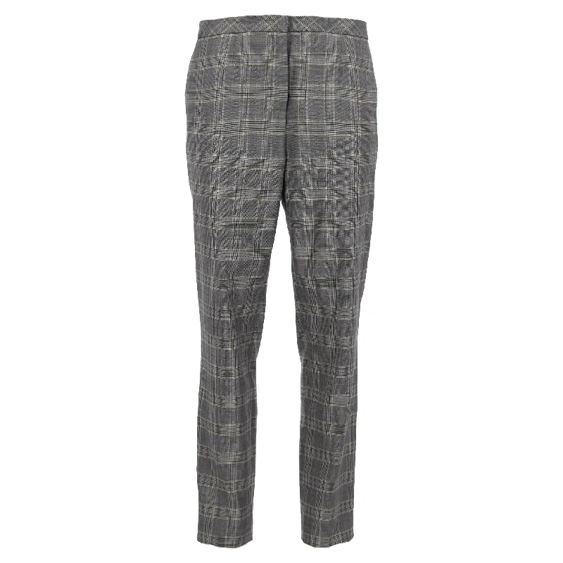 Limited Time Offer!Escada Plaid Print Straight-Leg Trousers in Grey Wool