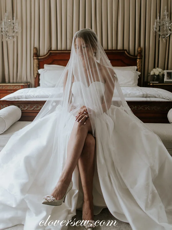 Flash Sale – Act Fast!Floral Satin Sweetheart Strapless Side Slit Wedding Dresses,CW0091 Flash Sale – Act Fast!Floral Satin Sweetheart Strapless Side Slit Wedding Dresses,CW0091