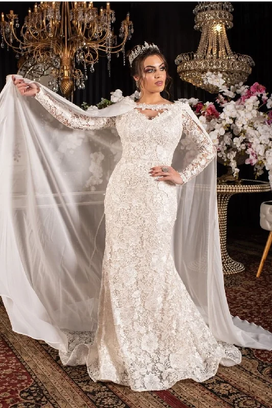 Exclusive Deals Just for You!Full Hollow Lace Wedding Gowns with Long Chiffon Shawl Exclusive Deals Just for You!Full Hollow Lace Wedding Gowns with Long Chiffon Shawl