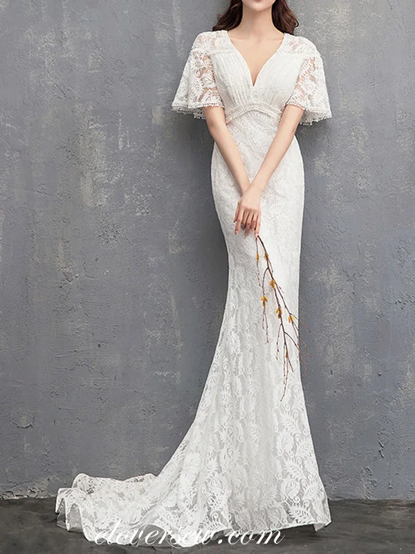 Best Price of the Season!Fully Lace High Waist Half Sleeves Mermaid Elegant Wedding Dresses, CW0066 Best Price of the Season!Fully Lace High Waist Half Sleeves Mermaid Elegant Wedding Dresses, CW0066