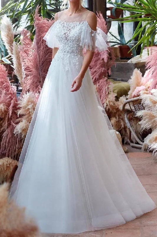 Exclusive Deals Just for You!Glamorous Beads Flowers Wedding Dress with Off-Sleeves Exclusive Deals Just for You!Glamorous Beads Flowers Wedding Dress with Off-Sleeves