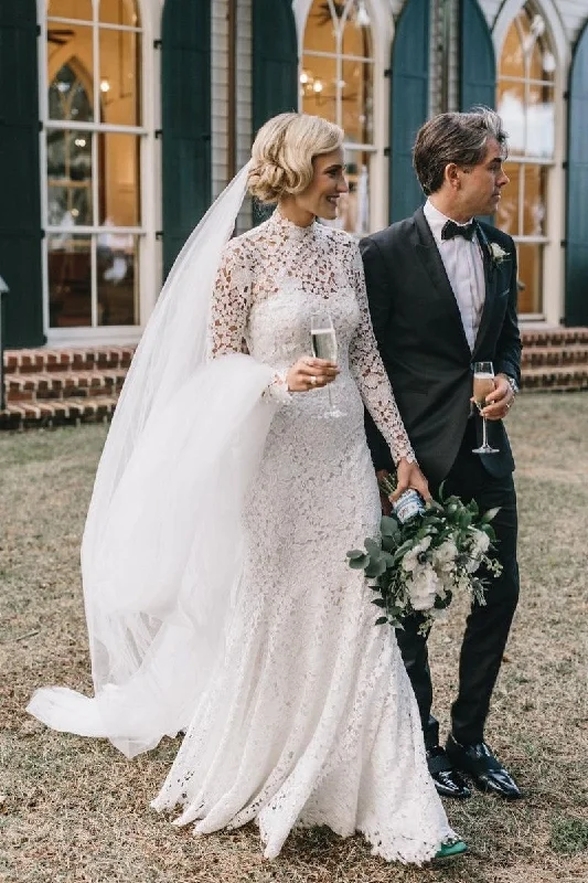 One Click Away from Big Savings!High Neck Sheath Lace Wedding Dresses Long Sleeves One Click Away from Big Savings!High Neck Sheath Lace Wedding Dresses Long Sleeves