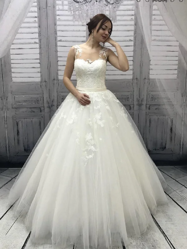 Your Dream Deal is Here!Illusion Ivory Lace Tulle Wedding Dresses, Long Wedding Dresses, Bridal Gown, Popular Wedding Dresses Your Dream Deal is Here!Illusion Ivory Lace Tulle Wedding Dresses, Long Wedding Dresses, Bridal Gown, Popular Wedding Dresses