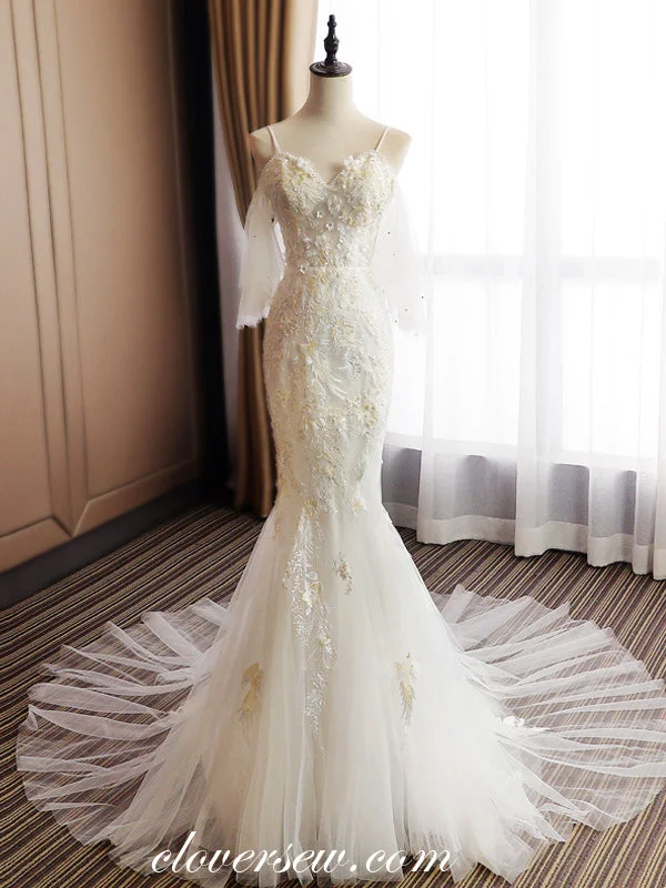 Great Deals, Just for You!Ivory Tulle Floral Bead Lace Applique Off The Shoulder Mermaid Wedding Dresses, CW0068 Great Deals, Just for You!Ivory Tulle Floral Bead Lace Applique Off The Shoulder Mermaid Wedding Dresses, CW0068