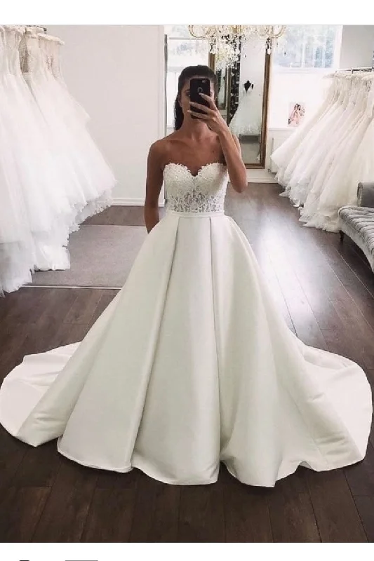 Save More When You Shop More!Lace Strapless Wedding Gown with Thick Satin Train