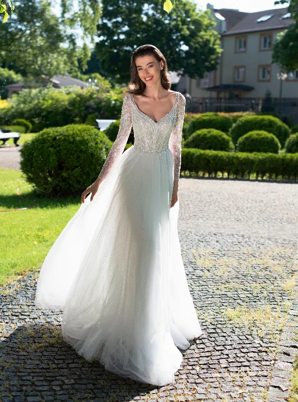 Shop Now and Save!Long Sleeve V-Neck Glitter Wedding Dress