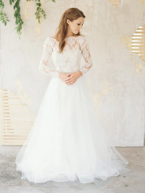 Don’t Wait – Deals Won’t Last!Long Sleeves Lace Tulle Wedding Dresses, Illusion Wedding Dresses, Country Wedding Dresses