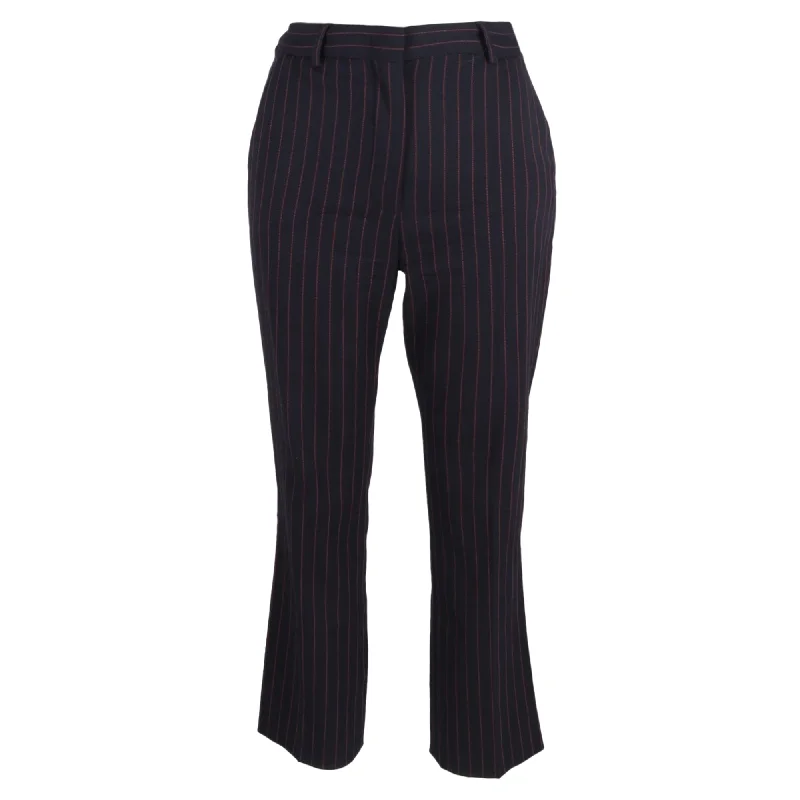 Your Discount is Waiting!Max Mara Pin Stripe High-Rise Straight-Leg Trousers in Navy Blue Wool