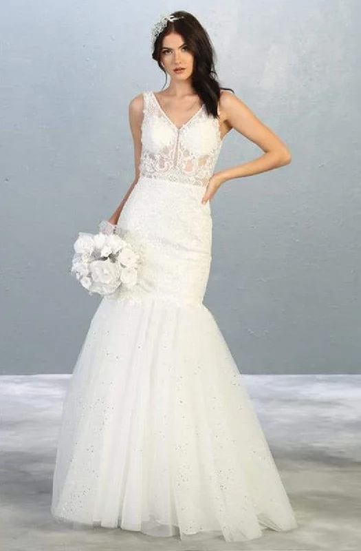 Buy More, Pay Less!May Queen - RQ7849 Embroidered V-neck Mermaid Dress