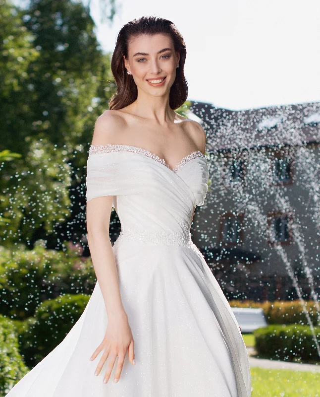 Get It Before It’s Gone!Minimalist Shiny Off-Shoulder A-Line Wedding Dress