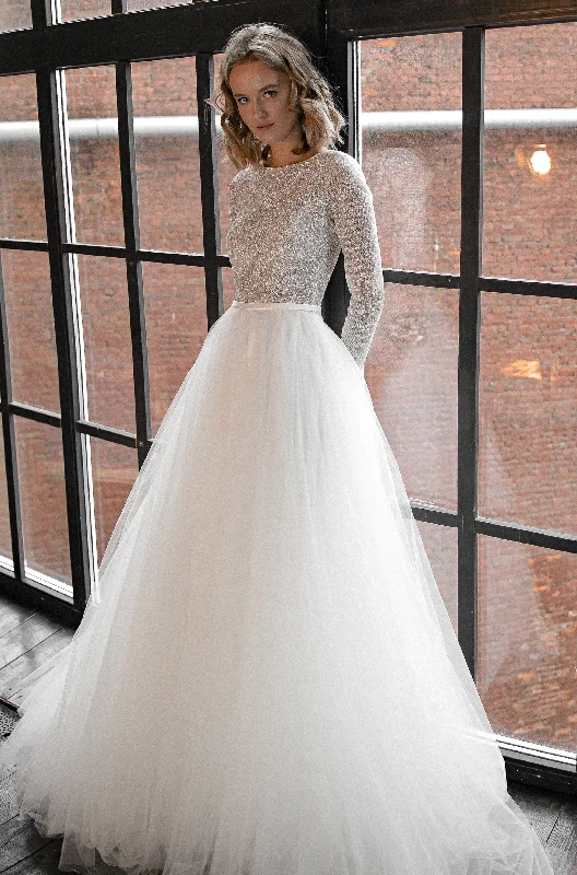 Enjoy Huge Discounts Now!Shiny Wedding Dress Missuri with Long Sleeves