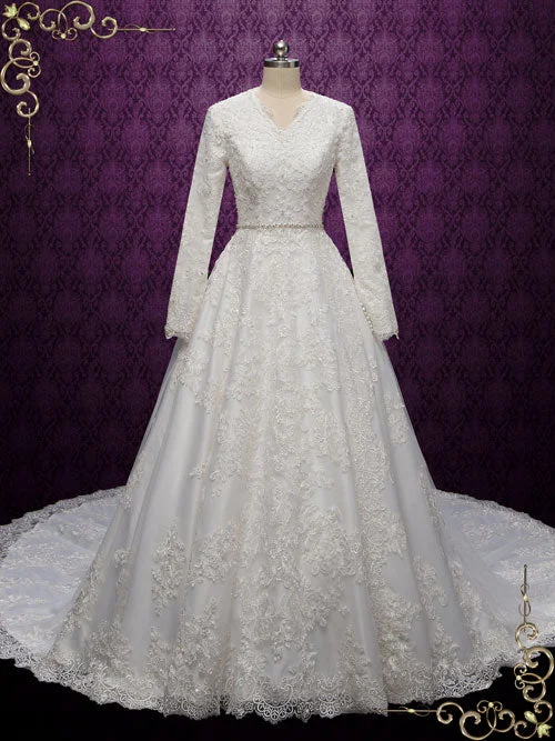Exclusive Offers You’ll Love!Modest Lace Wedding Dress with Long Sleeves HEBE