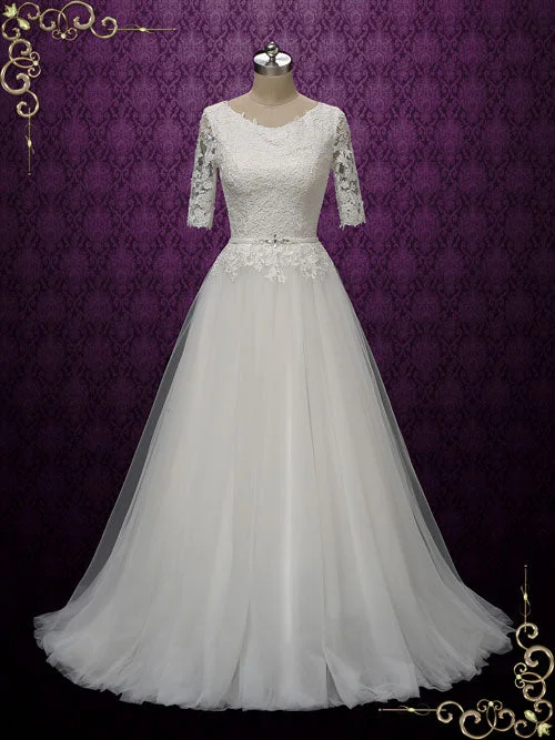 Don't Miss Out!Modest Lace Wedding Dress with Soft Tulle Skirt OLESYA