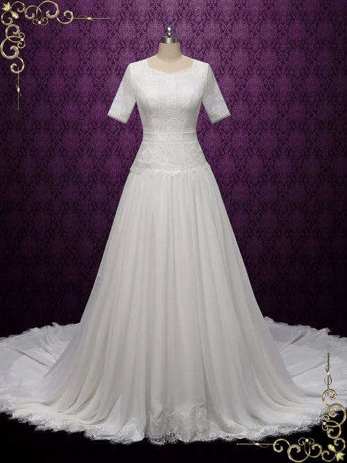 Hurry, Sale Ends Soon!Modest Short Sleeves Lace Wedding Dress | Louise
