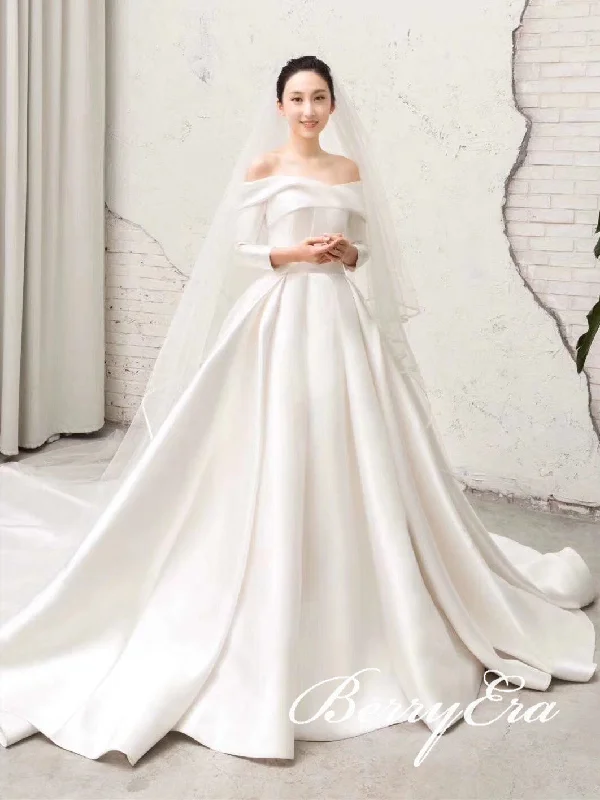 Great Deals, Just for You!Off Shoulder Ivory Satin Wedding Dresses, Long Sleeves Bridal Gown Great Deals, Just for You!Off Shoulder Ivory Satin Wedding Dresses, Long Sleeves Bridal Gown