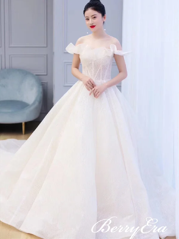 Flash Sale – Act Fast!Off Shoulder Ivory Sequin Tulle Long A-line Wedding Dresses, Bridal Gown Flash Sale – Act Fast!Off Shoulder Ivory Sequin Tulle Long A-line Wedding Dresses, Bridal Gown