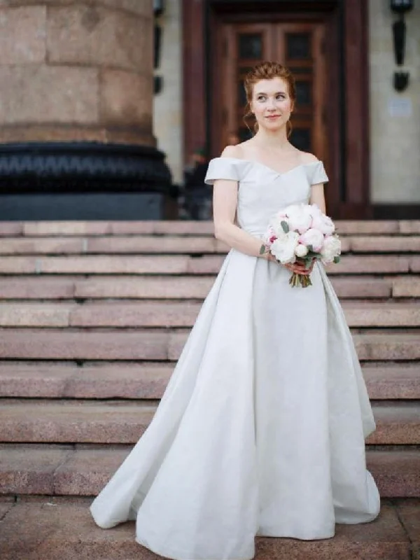 Hurry, Sale Ends Soon!Off Shoulder Long A-line Ivory Satin Beaded Wedding Dresses, Elegant Long Wedding Dresses, Bridal Gown Hurry, Sale Ends Soon!Off Shoulder Long A-line Ivory Satin Beaded Wedding Dresses, Elegant Long Wedding Dresses, Bridal Gown