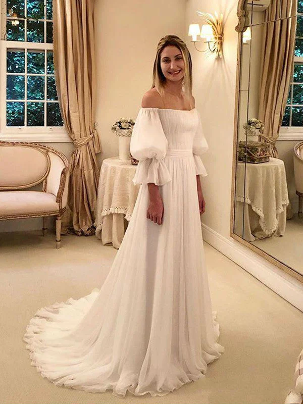 Your Favorite Items on Sale Now!Off The Shoulder Chiffon A-line Long Wedding Dresses, Elegant 2020 Wedding Dresses Your Favorite Items on Sale Now!Off The Shoulder Chiffon A-line Long Wedding Dresses, Elegant 2020 Wedding Dresses