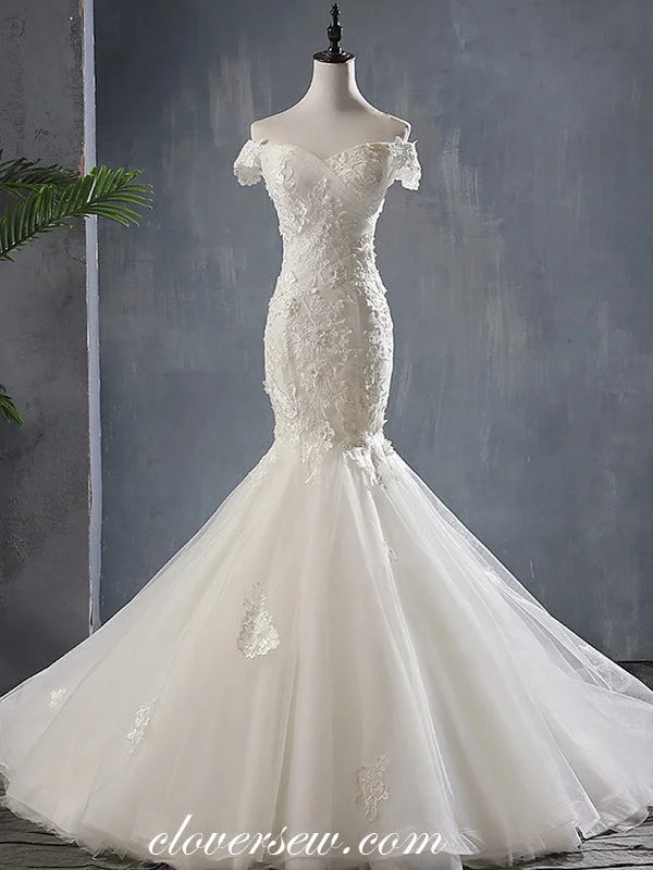 Price Drop Alert!Off The Shoulder Lace Applique Mermaid Elegant Wedding Dresses, CW0072 Price Drop Alert!Off The Shoulder Lace Applique Mermaid Elegant Wedding Dresses, CW0072