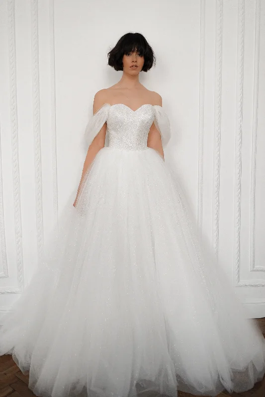 Unbeatable Prices!Off-The-Shoulder Shimmering Soft Tulle Wedding Dress Aleksis