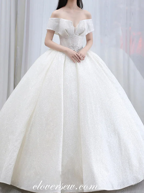 Don't Miss Out!Off White Sequin Tulle Off The Shoulder Ball Gown Fashion Wedding Dresses, CW0074 Don't Miss Out!Off White Sequin Tulle Off The Shoulder Ball Gown Fashion Wedding Dresses, CW0074