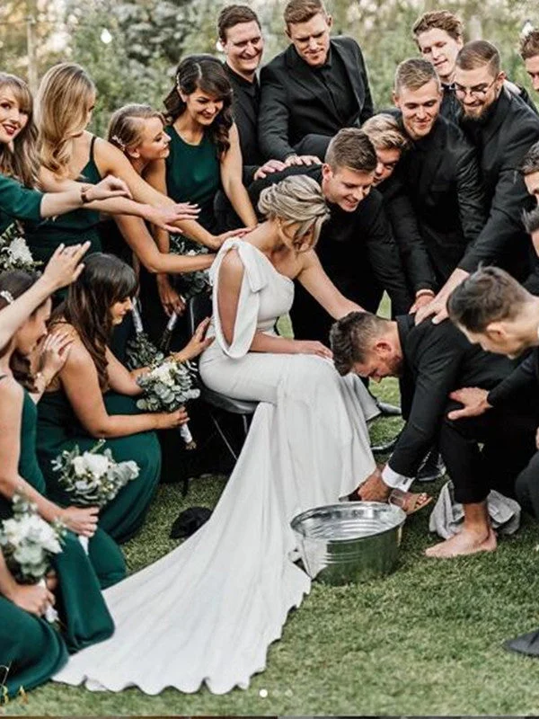 Your Best Deals Are Here!One Shoulder Mermaid Wedding Dresses, 2020 Bridal Gowns, Simple Wedding Dresses