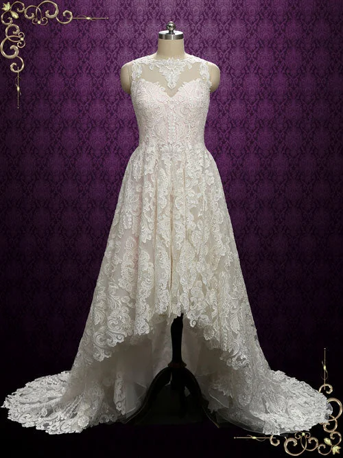 Flash Deals – Act Quickly!Pearl Pink High Low Lace Wedding Dress | Inessa
