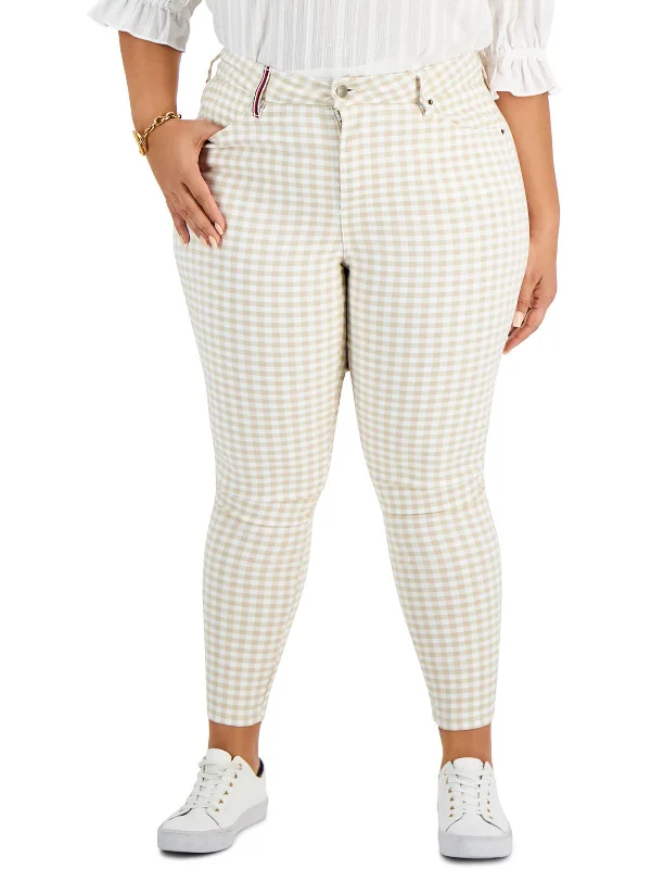 Hottest Discounts of the Year!Plus Gingham Womens Checkered Ankle High-Waist Pants