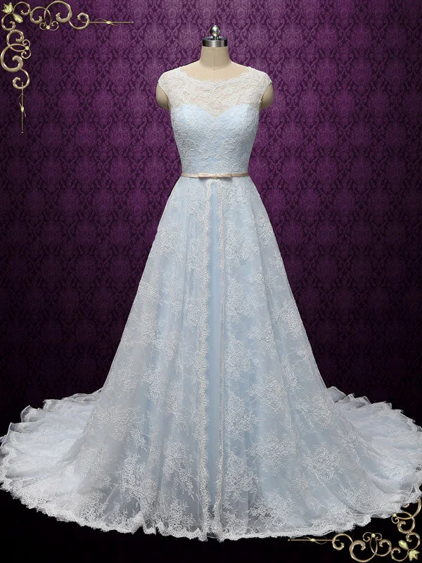 Your Exclusive Offer Awaits!Powder Blue Lace Wedding Dress with Center Split Lace Skirt CHARICE Your Exclusive Offer Awaits!Powder Blue Lace Wedding Dress with Center Split Lace Skirt CHARICE