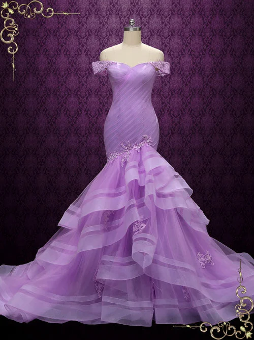 Limited Time Offer!Purple Off Shoulder Mermaid Wedding Dress | Lilac