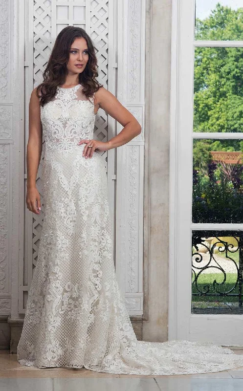 Only a Few Left – Order Now!Rachel Allan Bridal - M609 Lace Jewel Neck Sheath Dress With Train Only a Few Left – Order Now!Rachel Allan Bridal - M609 Lace Jewel Neck Sheath Dress With Train